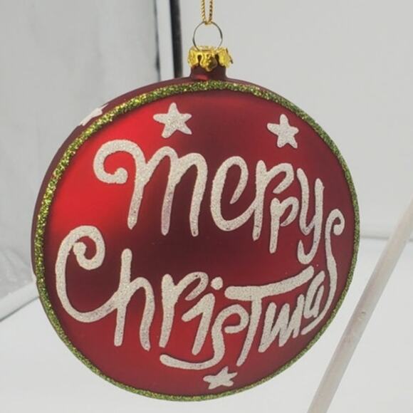 Raz Imports Large Red Glass Ornament Double Sided, "Merry Christmas" - Picture 1 of 4